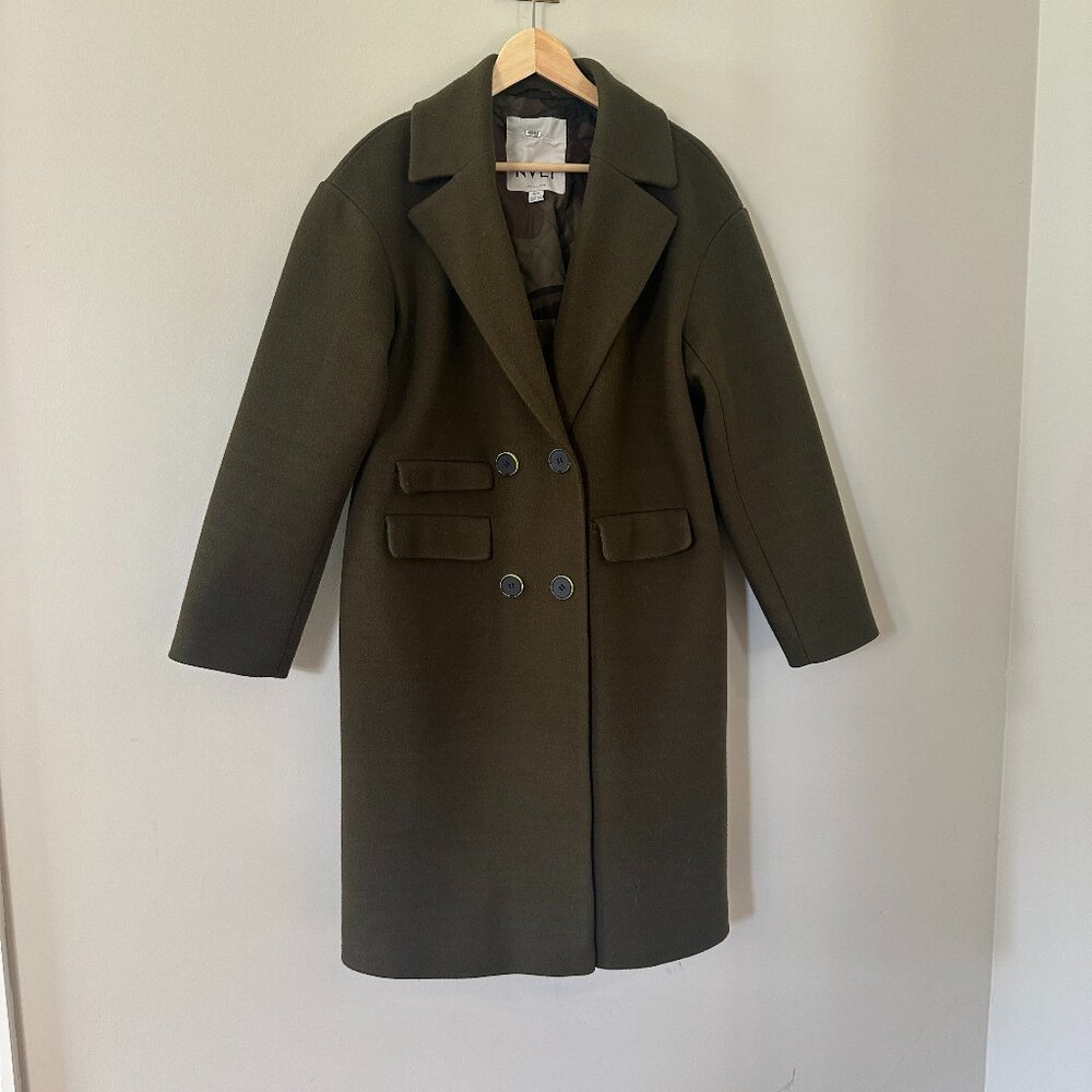 NVLT Winter Coat with highlighter yellow accent buttons - Medium - Olive Green